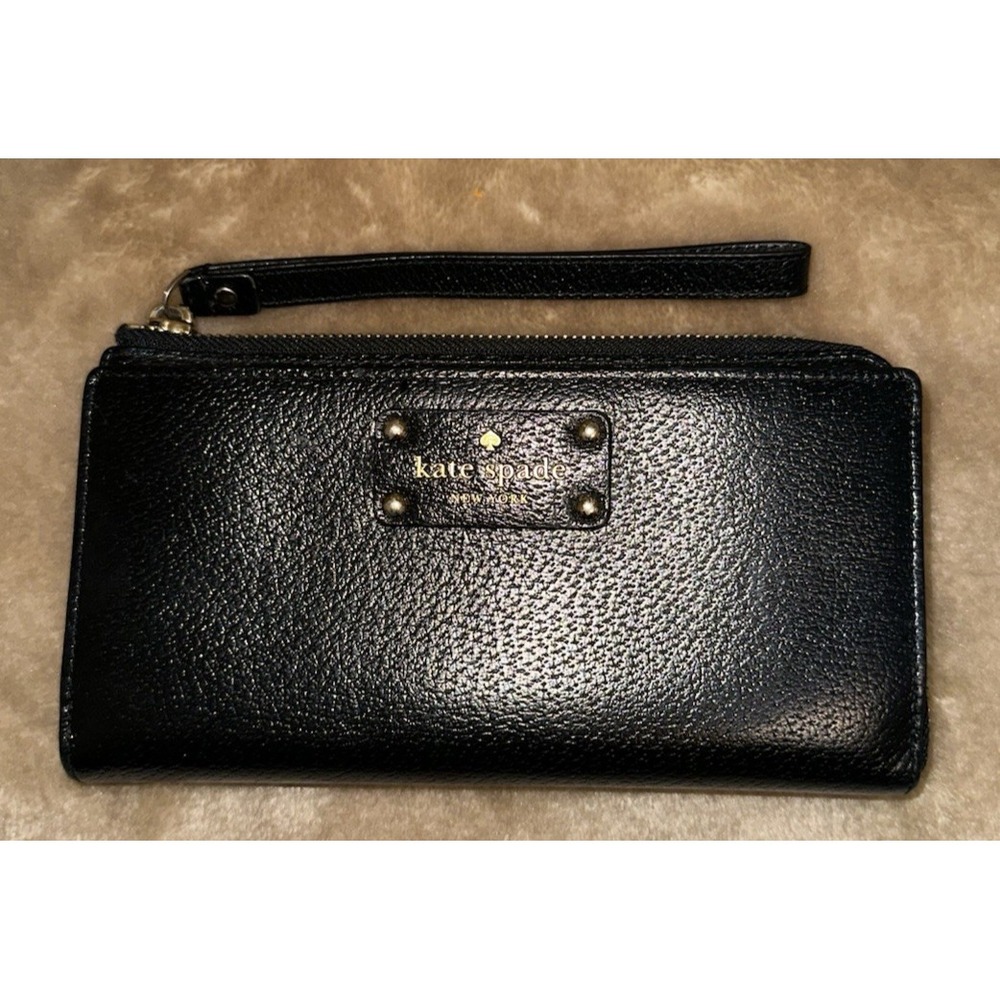 Kate Spade Wristlet Wallet Black Clutch Cow Leather Double Zip